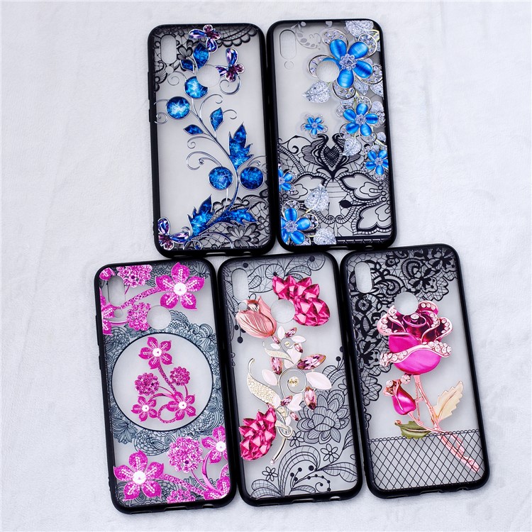 Embossment Lace Flower PC TPU Combo Mobile Phone Case for Huawei P Smart (2019) - Rose-6