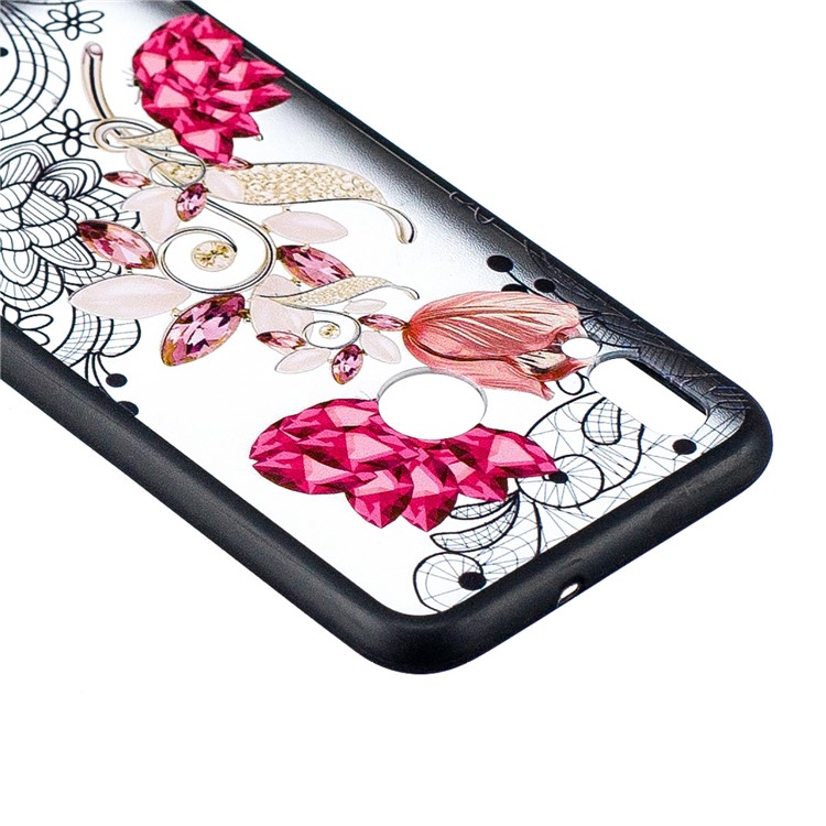 Embossment Lace Flower PC TPU Combo Mobile Phone Case for Huawei P Smart (2019) - Vivid Flower-3