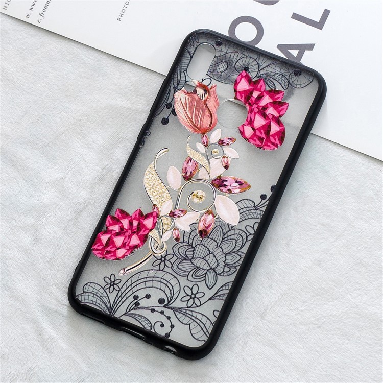 Embossment Lace Flower PC TPU Combo Mobile Phone Case for Huawei P Smart (2019) - Vivid Flower-4