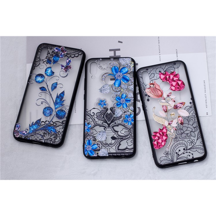 Embossment Lace Flower PC TPU Combo Mobile Phone Case for Huawei P Smart (2019) - Vivid Flower-5