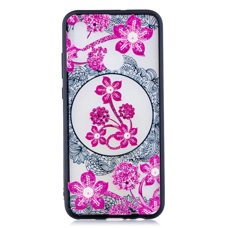 Embossment Lace Flower PC TPU Combo Mobile Phone Case for Huawei P Smart (2019) - Pink Flower-1