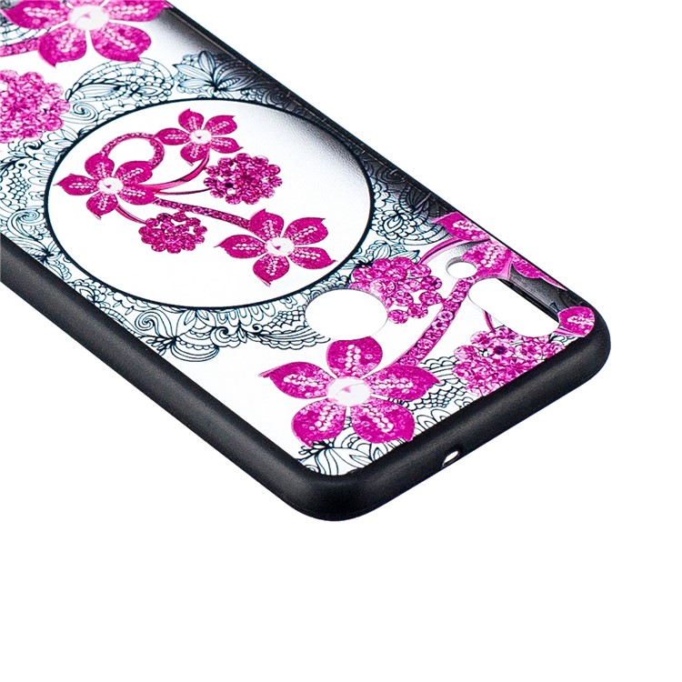 Embossment Lace Flower PC TPU Combo Mobile Phone Case for Huawei P Smart (2019) - Pink Flower-3