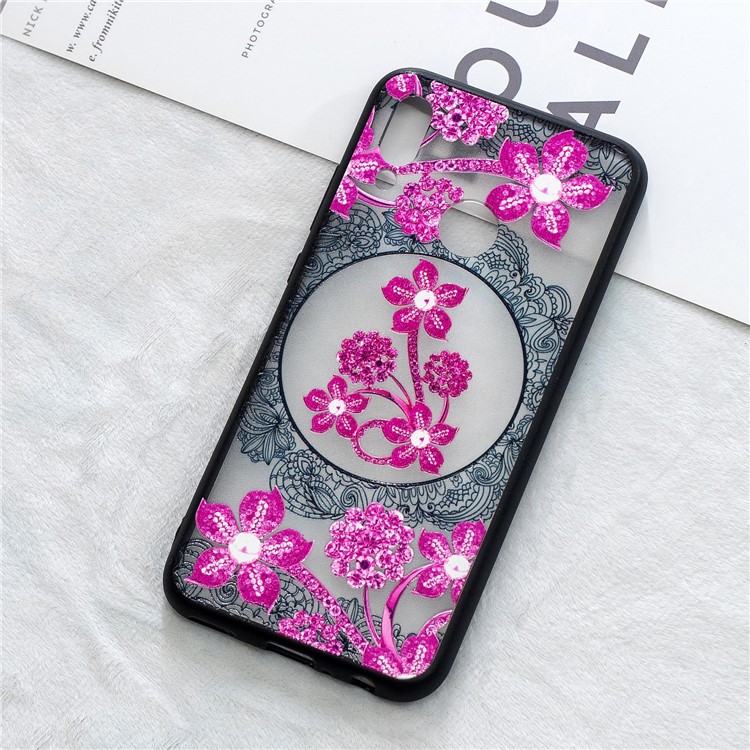 Embossment Lace Flower PC TPU Combo Mobile Phone Case for Huawei P Smart (2019) - Pink Flower-4