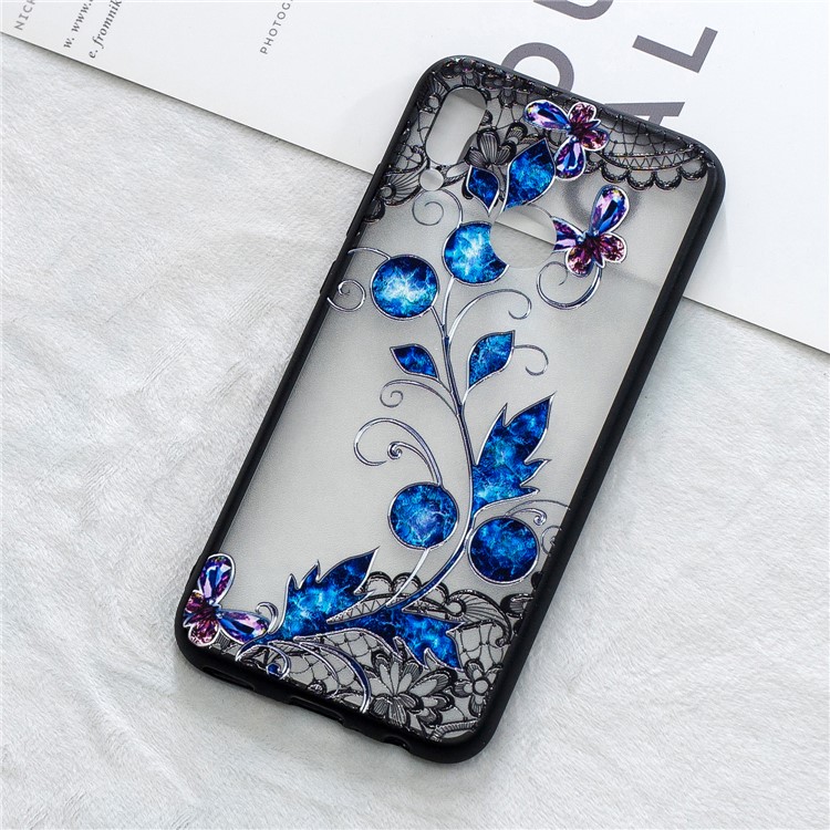 Embossment Lace Flower PC TPU Combo Mobile Phone Case for Huawei P Smart (2019) - Butterfly and Floret-4