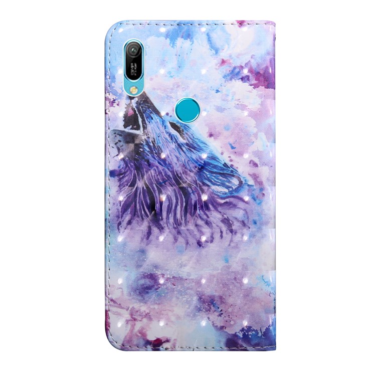 Light Spot Decor Patterned Leather Wallet Case for Huawei Y6 (2019, with Fingerprint Sensor) / Y6 Prime (2019) - Howling Wolf-3