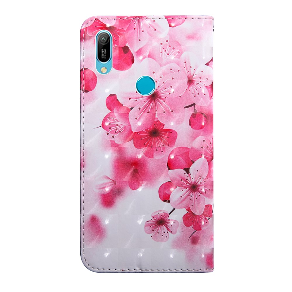 Light Spot Decor Patterned Leather Wallet Case for Huawei Y6 (2019, with Fingerprint Sensor) / Y6 Prime (2019) - Peach Blossom-3