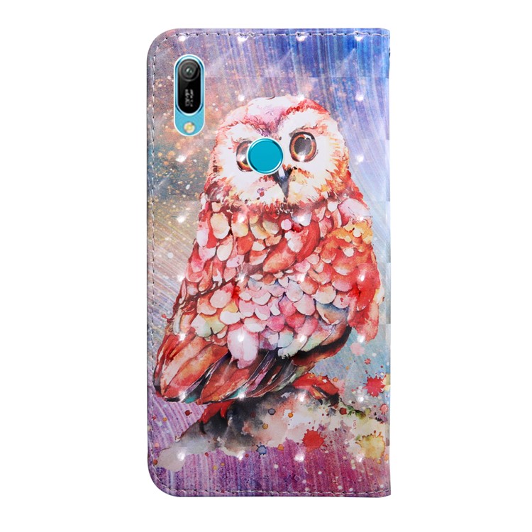 Light Spot Decor Patterned Leather Wallet Case for Huawei Y6 (2019, with Fingerprint Sensor) / Y6 Prime (2019) - Owl-3