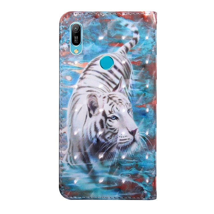 Light Spot Decor Patterned Leather Wallet Case for Huawei Y6 (2019, with Fingerprint Sensor) / Y6 Prime (2019) - Tiger-3