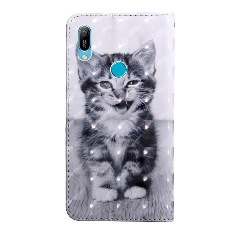 Light Spot Decor Patterned Leather Wallet Case for Huawei Y6 (2019, with Fingerprint Sensor) / Y6 Prime (2019) - Lovely Cat-3