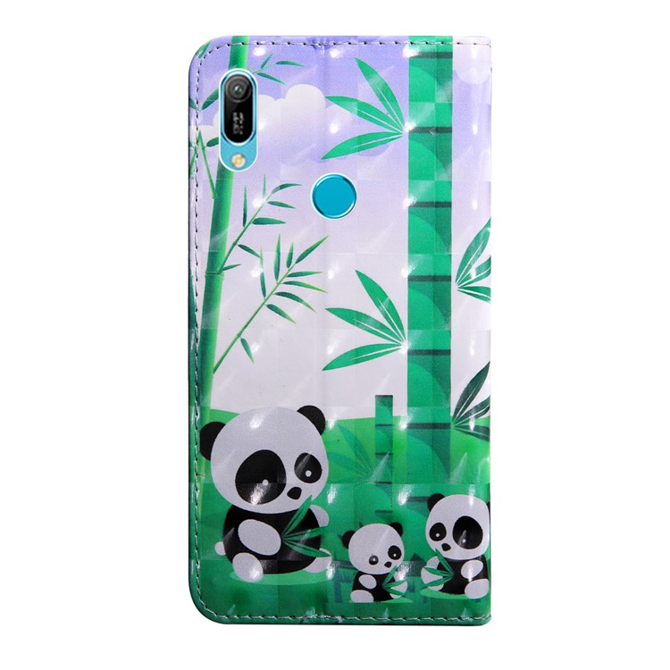 Light Spot Decor Patterned Leather Wallet Case for Huawei Y6 (2019, with Fingerprint Sensor) / Y6 Prime (2019) - Pandas-3