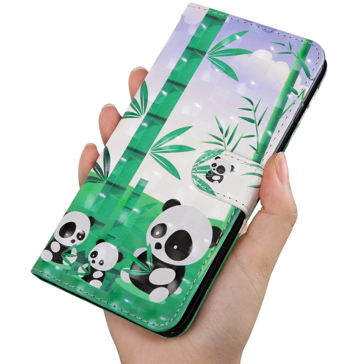 Étui de Portefeuille en Cuir à Motifs Légers Pour Huawei Y6 (2019, Avec Capteur D'empreintes Digitales) / Y6 Prime (2019) - Pandas-6