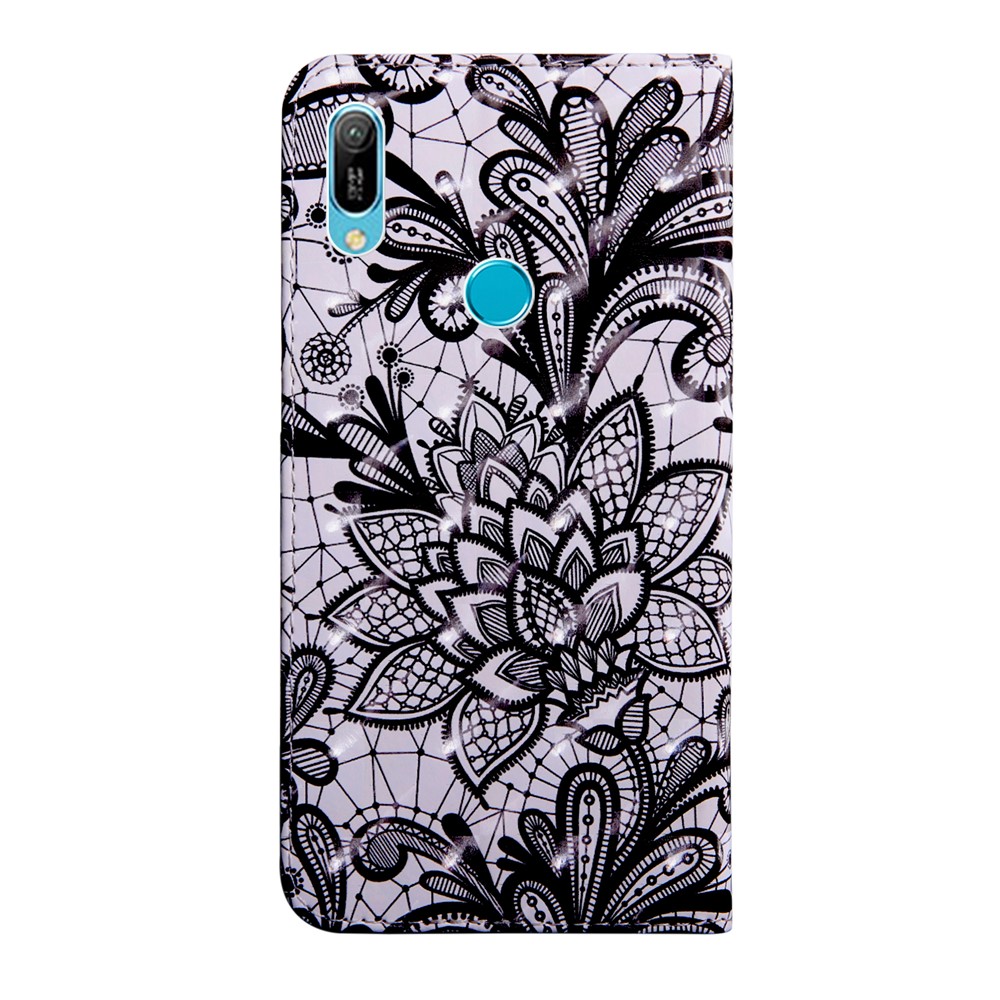 Light Spot Decor Patterned Leather Wallet Case for Huawei Y6 (2019, with Fingerprint Sensor) / Y6 Prime (2019) - Lace Flower-3