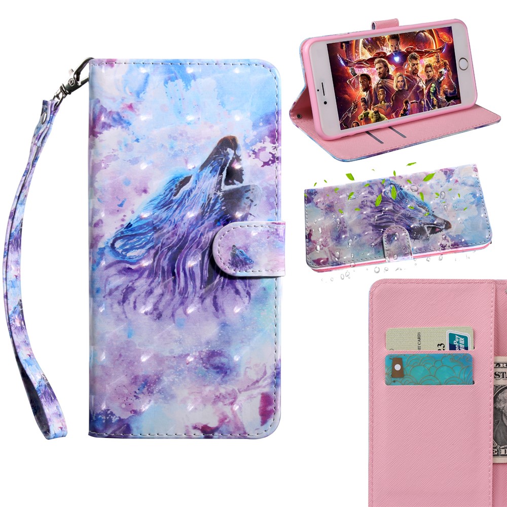 Light Spot Decor Patterned Leather Wallet Stand Case for Huawei P30 Lite New Edition/P30 Lite/nova 4e - Howling Wolf-1