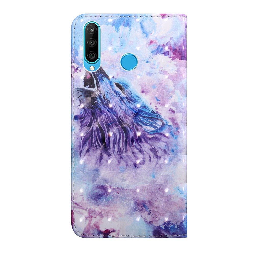Light Spot Decor Patterned Leather Wallet Stand Case for Huawei P30 Lite New Edition/P30 Lite/nova 4e - Howling Wolf-3