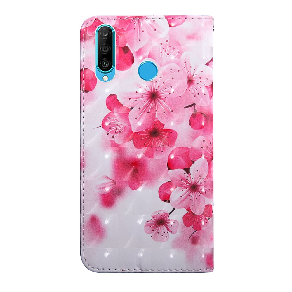 Light Spot Decor Patterned Leather Wallet Stand Case for Huawei P30 Lite New Edition/P30 Lite/nova 4e - Peach Blossom-3