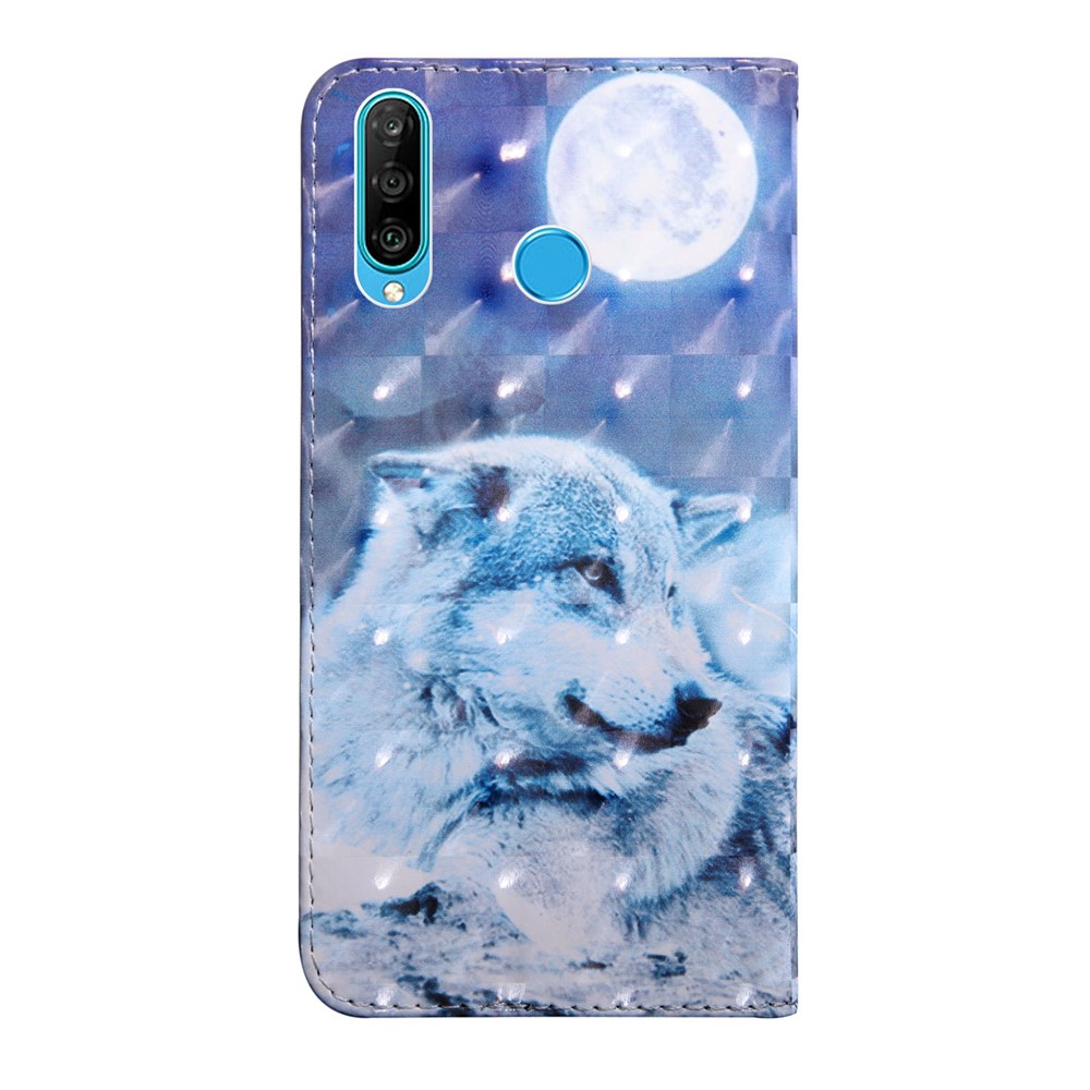 Light Spot Decor Station de Cuero Estampado Case Para Huawei P30 Lite New Edition/P30 Lite/nova 4e - Lobo Blanco