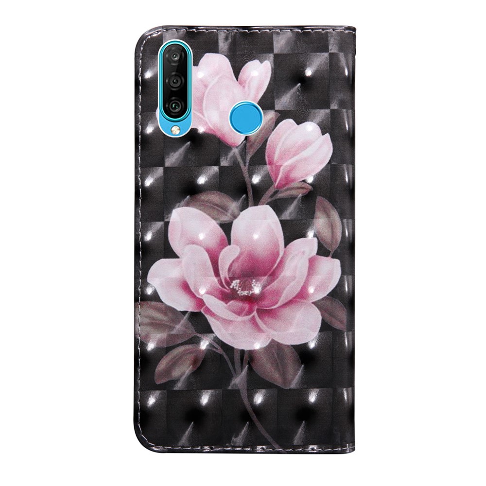 Light Spot Decor Patterned Leather Wallet Stand Case for Huawei P30 Lite New Edition/P30 Lite/nova 4e - Pink Flowers-3