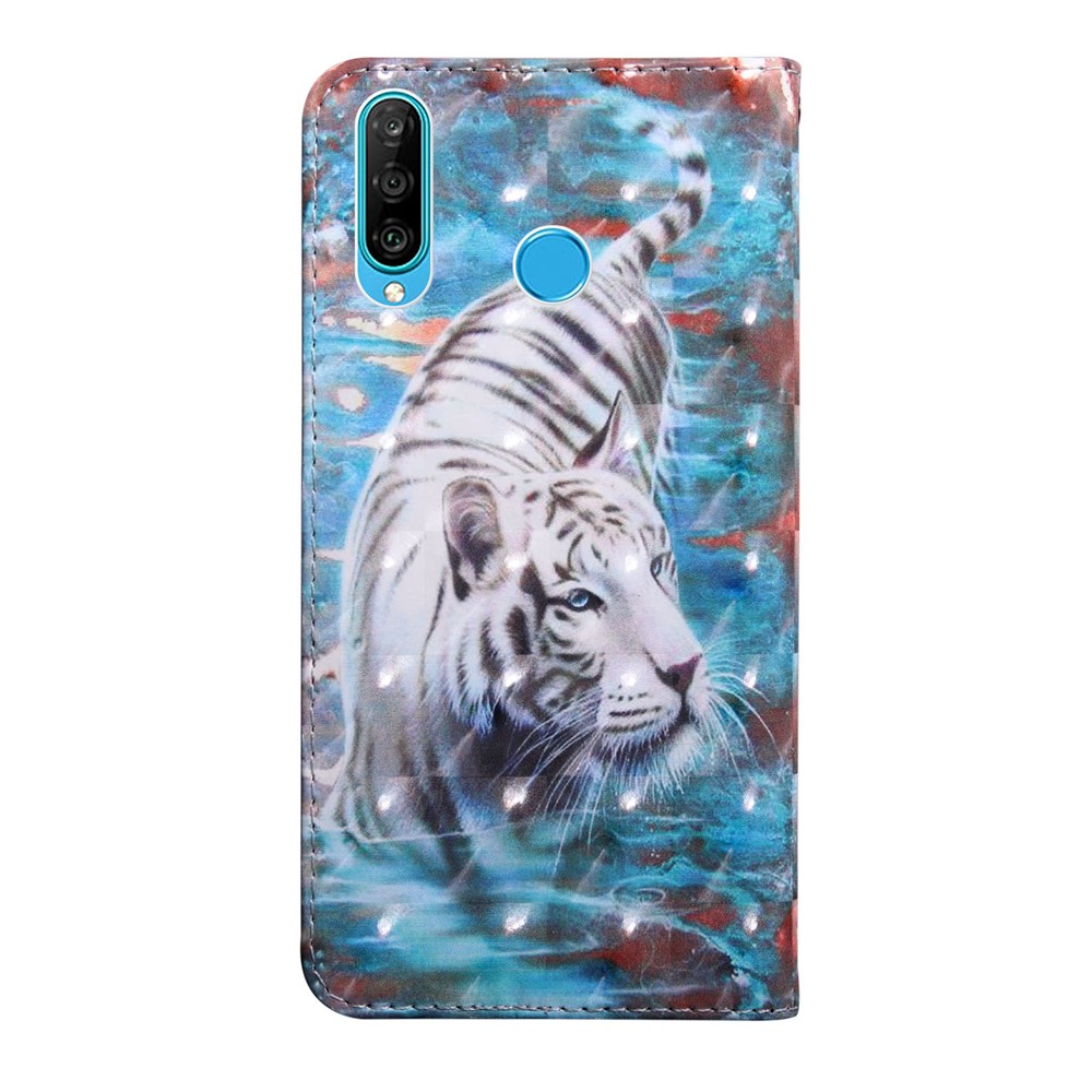 Light Spot Decor Patterned Leather Wallet Stand Case for Huawei P30 Lite New Edition/P30 Lite/nova 4e - Tiger-3