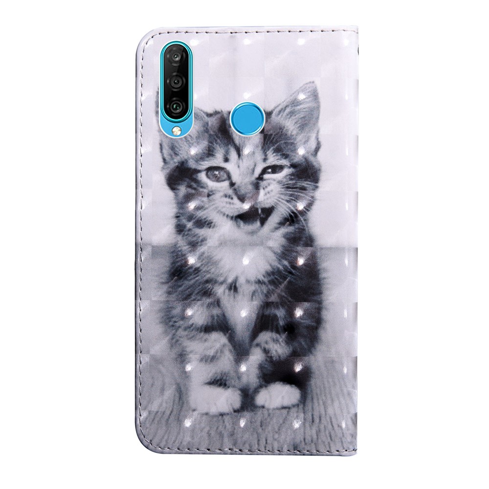 Caixa de Suporte de Couro Com Decoração de Ponto Leve Para Huawei P30 Lite New Edition/P30 Lite/nova 4e - Gato Adorável