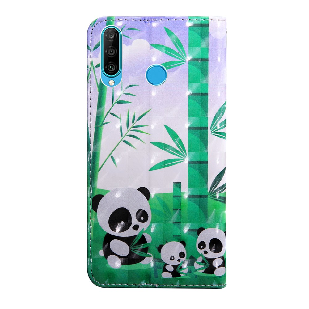Light Spot Decor Patterned Leather Wallet Stand Case for Huawei P30 Lite New Edition/P30 Lite/nova 4e - Pandas-3