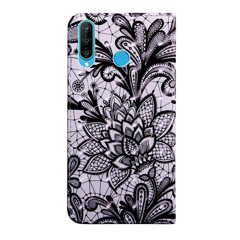 Light Spot Decor Station de Cuero Estampado Case Para Huawei P30 Lite New Edition/P30 Lite/nova 4e - Flor de Encaje