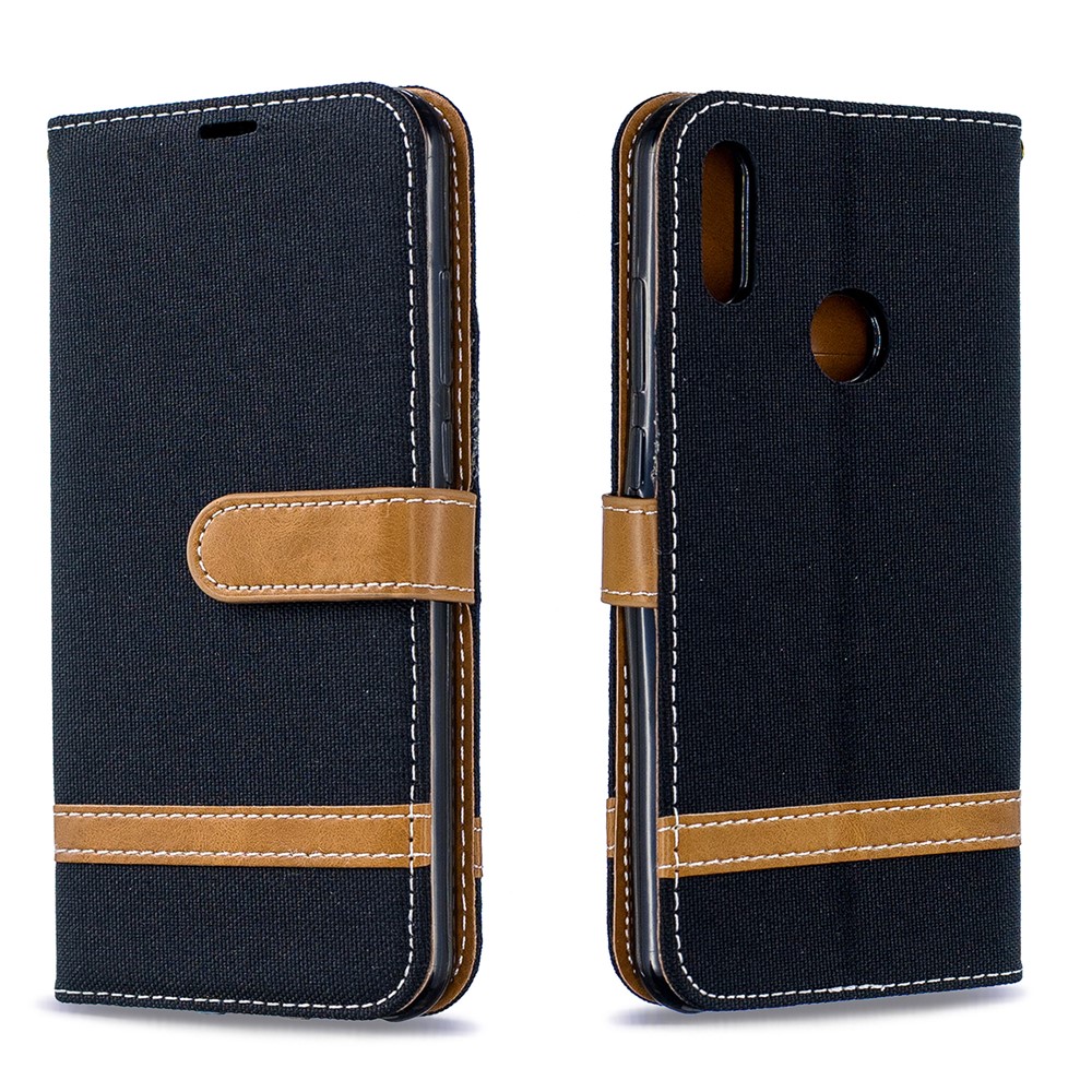 Two-tone Jean Cloth PU Leather Mobile Case for Huawei Y6 (2019, with Fingerprint Sensor) / Y6 Prime (2019) - Black-10