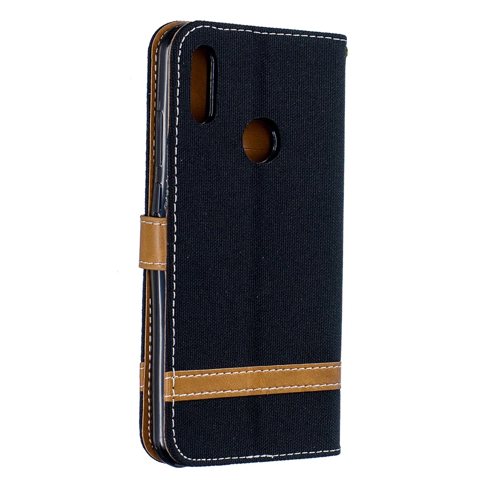 Two-tone Jean Cloth PU Leather Mobile Case for Huawei Y6 (2019, with Fingerprint Sensor) / Y6 Prime (2019) - Black-3