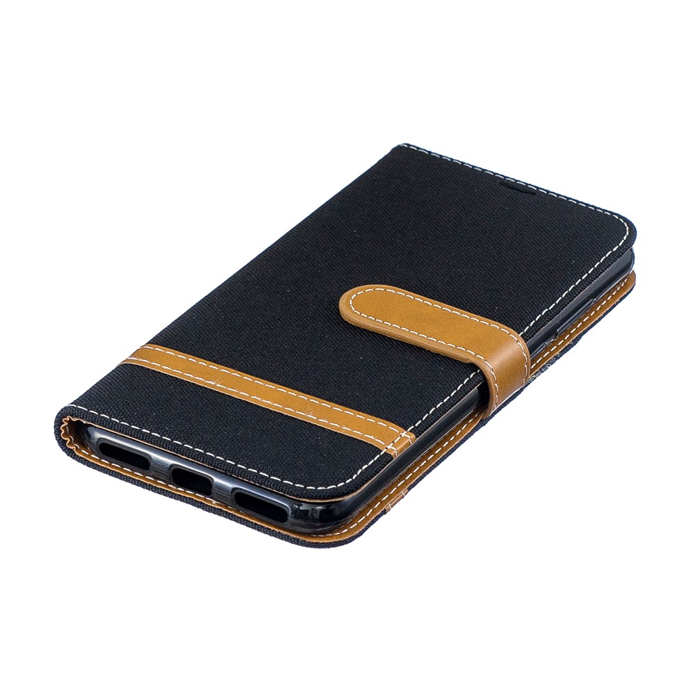 Two-tone Jean Cloth PU Leather Mobile Case for Huawei Y6 (2019, with Fingerprint Sensor) / Y6 Prime (2019) - Black-7