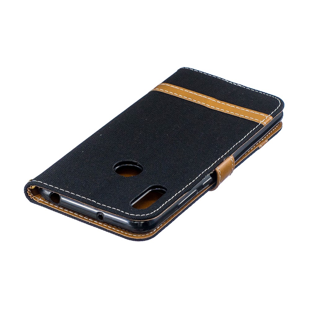 Two-tone Jean Cloth PU Leather Mobile Case for Huawei Y6 (2019, with Fingerprint Sensor) / Y6 Prime (2019) - Black-8