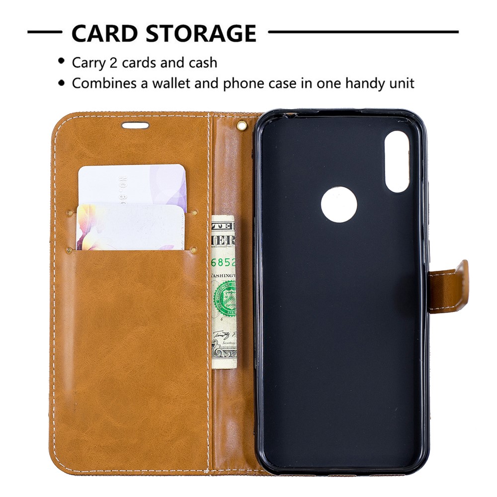 Two-tone Jean Cloth PU Leather Mobile Case for Huawei Y6 (2019, with Fingerprint Sensor) / Y6 Prime (2019) - Black-9