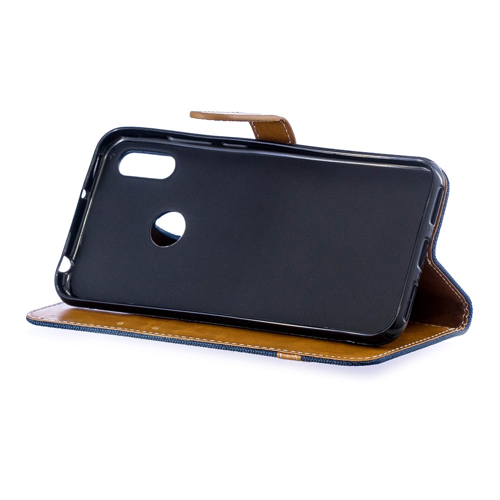 Etui Portable En Cuir PU Bicolore En Jean Pour Huawei Y6 (2019) / Y6 Pro (2019) / Y6 Prime (2019) - Bleu Foncé-6
