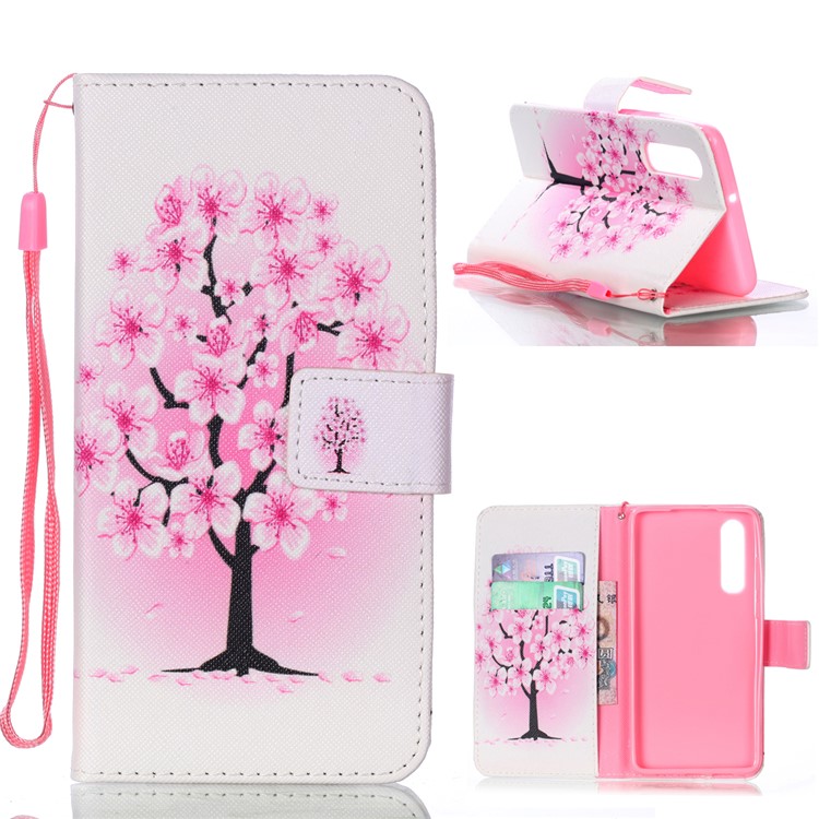 Pattern Printing Wallet Stand Leather Protective Cover for Huawei P30 -Pink Flower-1