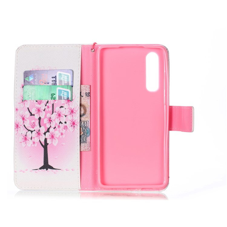 Pattern Printing Wallet Stand Leather Protective Cover for Huawei P30 -Pink Flower-4