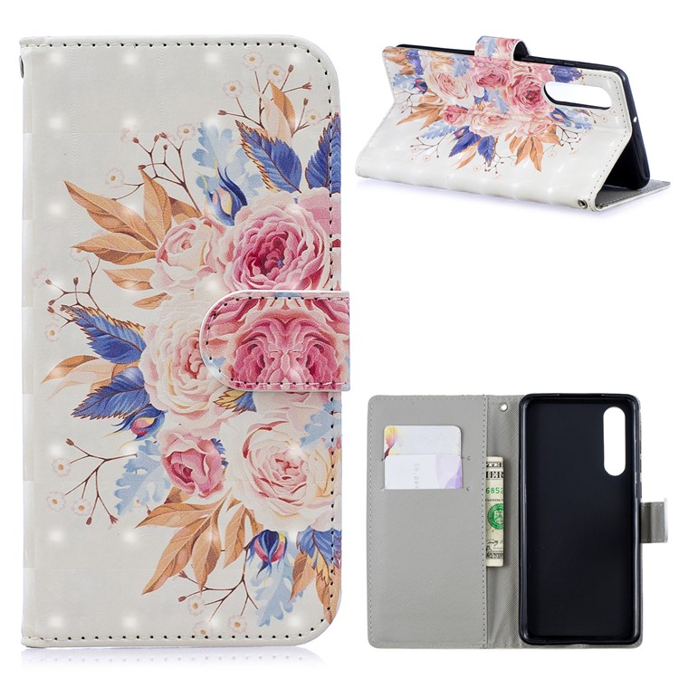 For Huawei P30 Light Spot Decor Pattern Printing Wallet Leather Cover - Vivid Flowers-1