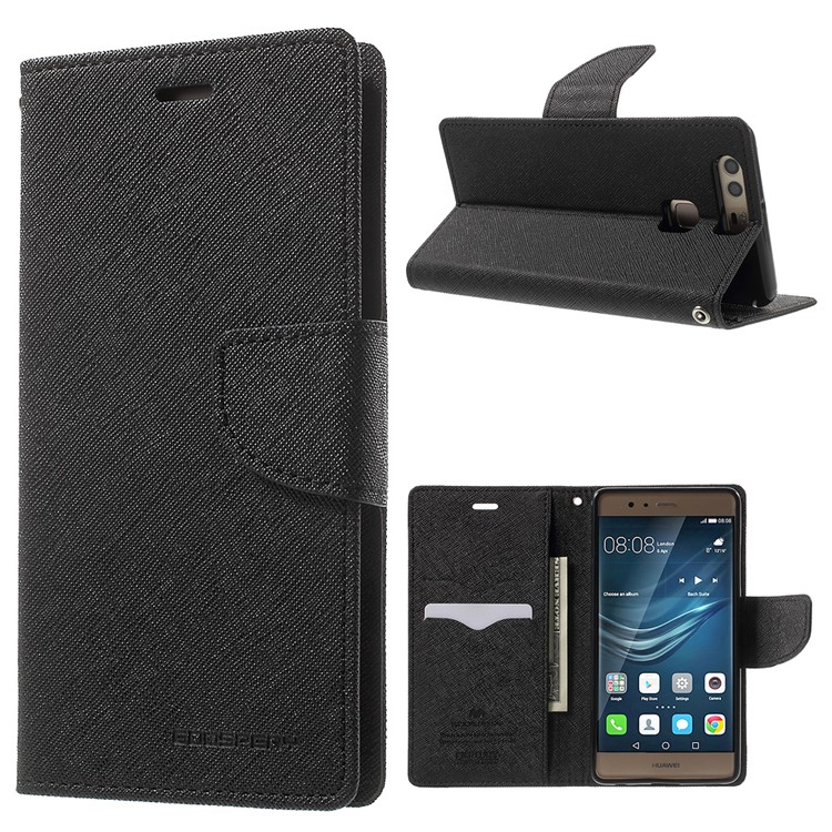 MERCURY GOOSPERY Leather Wallet Cover for Huawei P9 - Black-1
