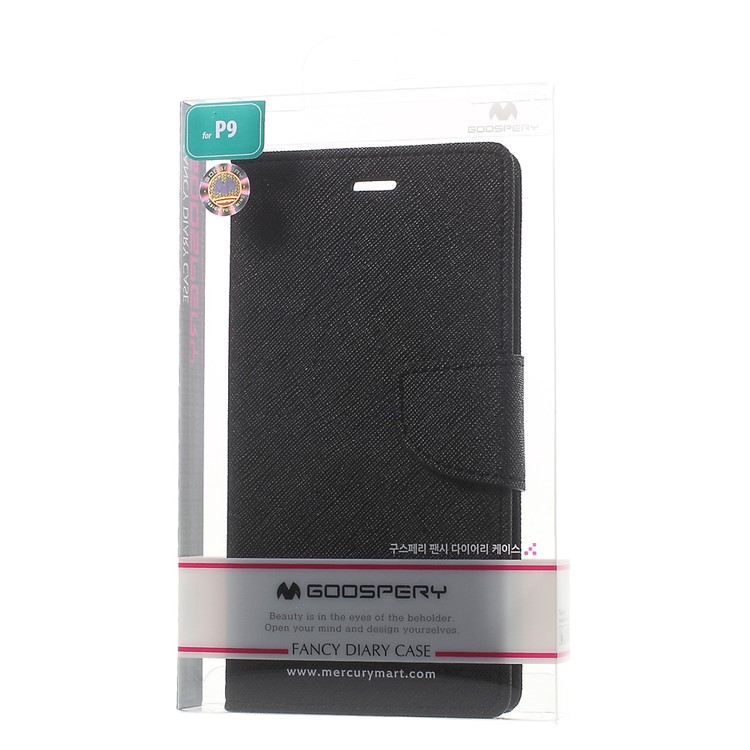 MERCURY GOOSPERY Leather Wallet Cover for Huawei P9 - Black-11