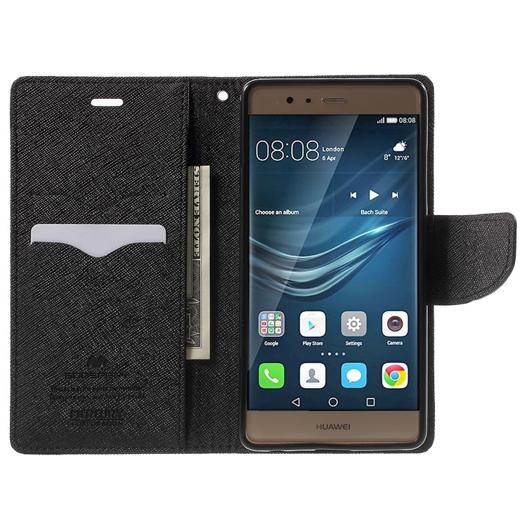 MERCURY GOOSPERY Leather Wallet Cover for Huawei P9 - Black-5