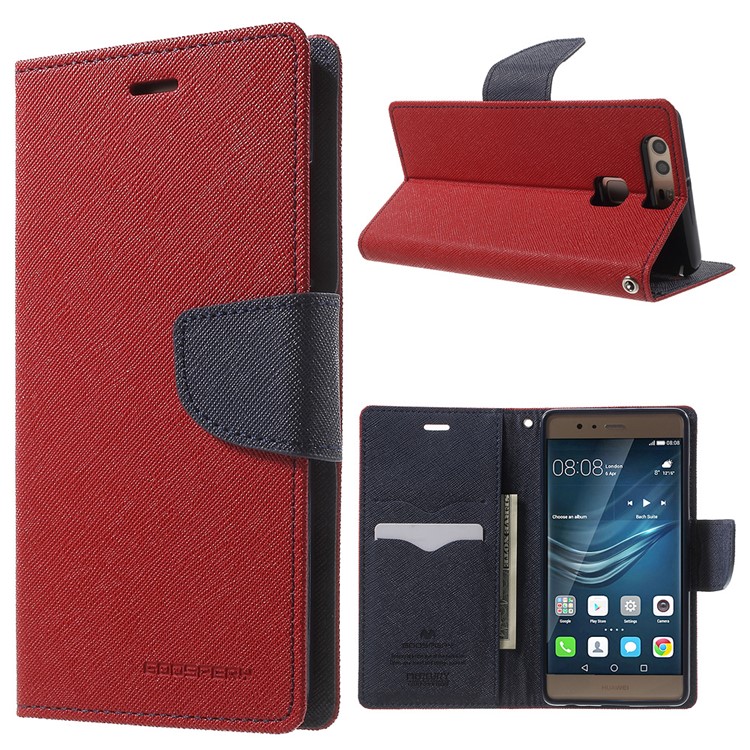 MERCURY GOOSPERY Leather Wallet Case for Huawei P9 - Red-1