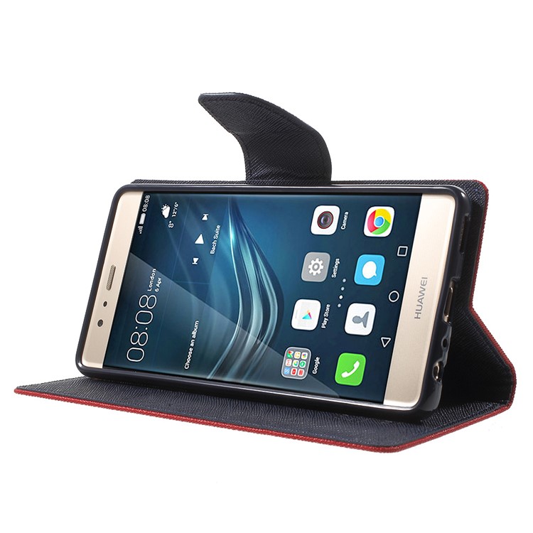 MERCURY GOOSPERY Leather Wallet Case for Huawei P9 - Red-3
