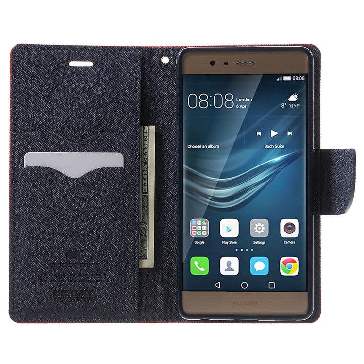 MERCURY GOOSPERY Leather Wallet Case for Huawei P9 - Red-5