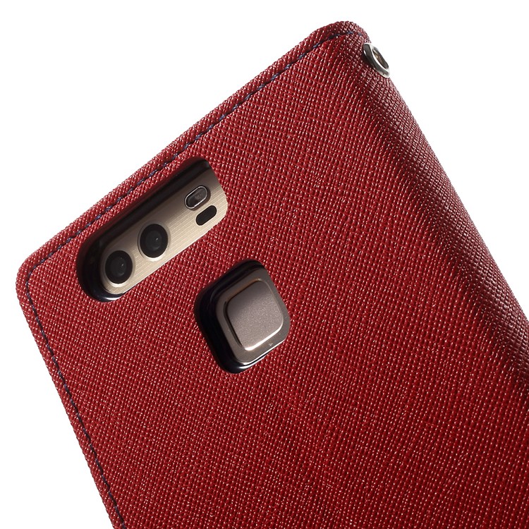 MERCURY GOOSPERY Leather Wallet Case for Huawei P9 - Red-9