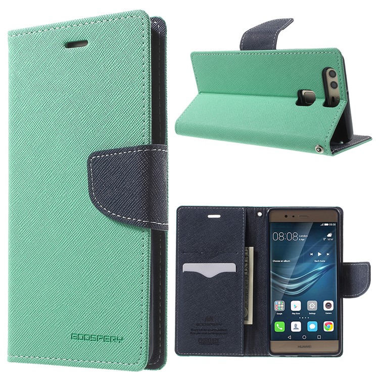 MERCURY GOOSPERY Leather Wallet Flip Cover for Huawei P9 - Cyan-1