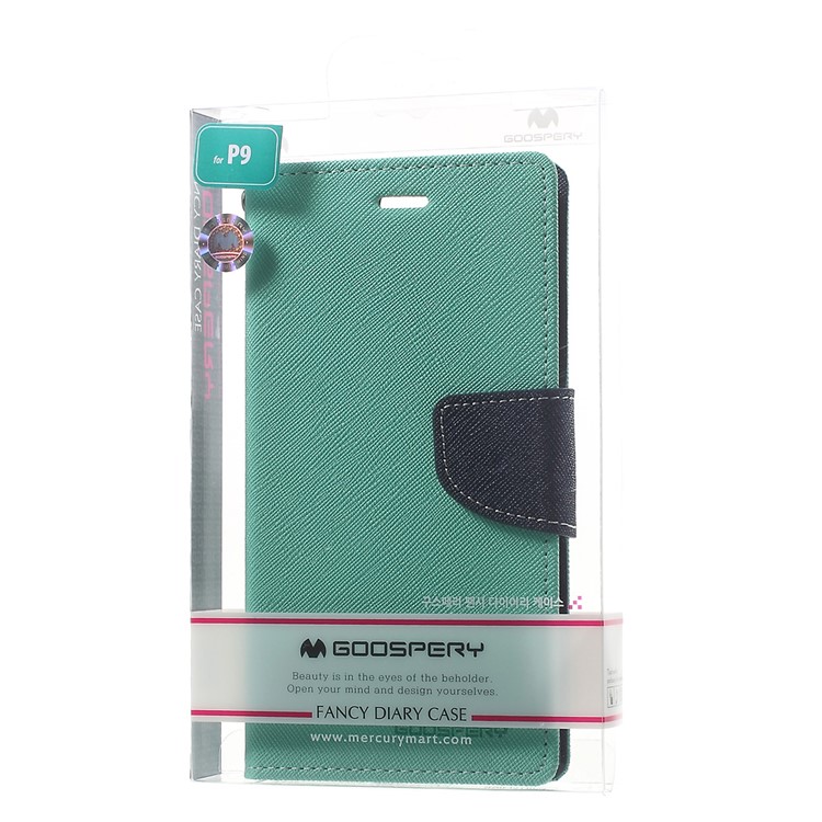 MERCURY GOOSPERY Leather Wallet Flip Cover for Huawei P9 - Cyan-10