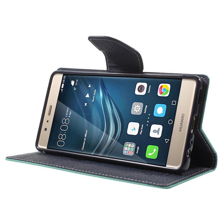 MERCURY GOOSPERY Leather Wallet Flip Cover for Huawei P9 - Cyan-3