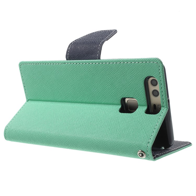MERCURY GOOSPERY Leather Wallet Flip Cover for Huawei P9 - Cyan-4