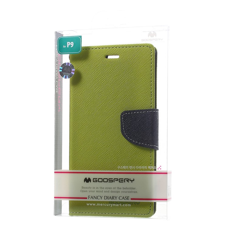 MERCURY GOOSPERY Leather Wallet Phone Cover for Huawei P9 - Green-10