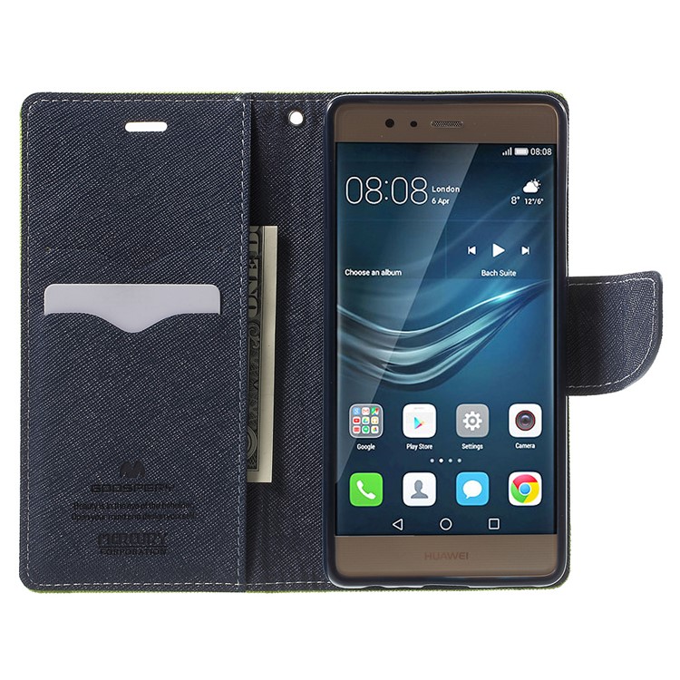 MERCURY GOOSPERY Leather Wallet Phone Cover for Huawei P9 - Green-5