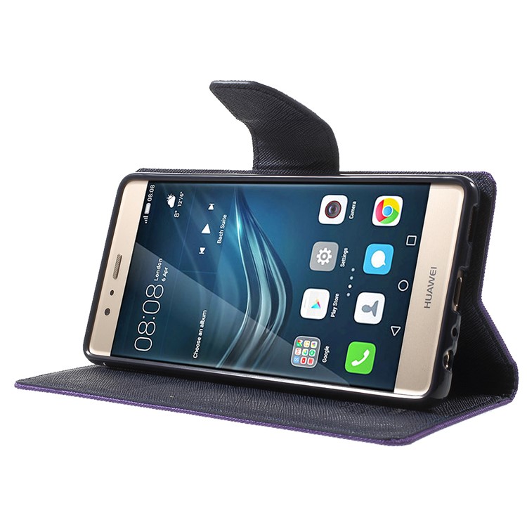 MERCURY GOOSPERY Leather Wallet Stand Cover for Huawei P9 - Purple-3