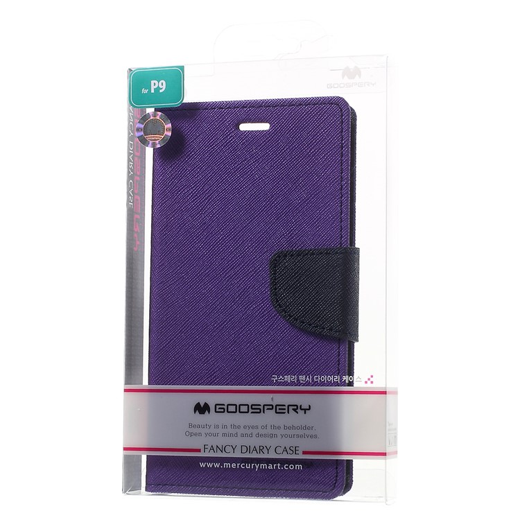 MERCURY GOOSPERY Leather Wallet Stand Cover for Huawei P9 - Purple-9