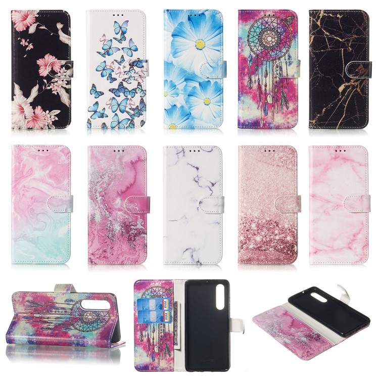 Pattern Printing Leather Wallet Stand Case for Huawei P30 - Pink Marble-8